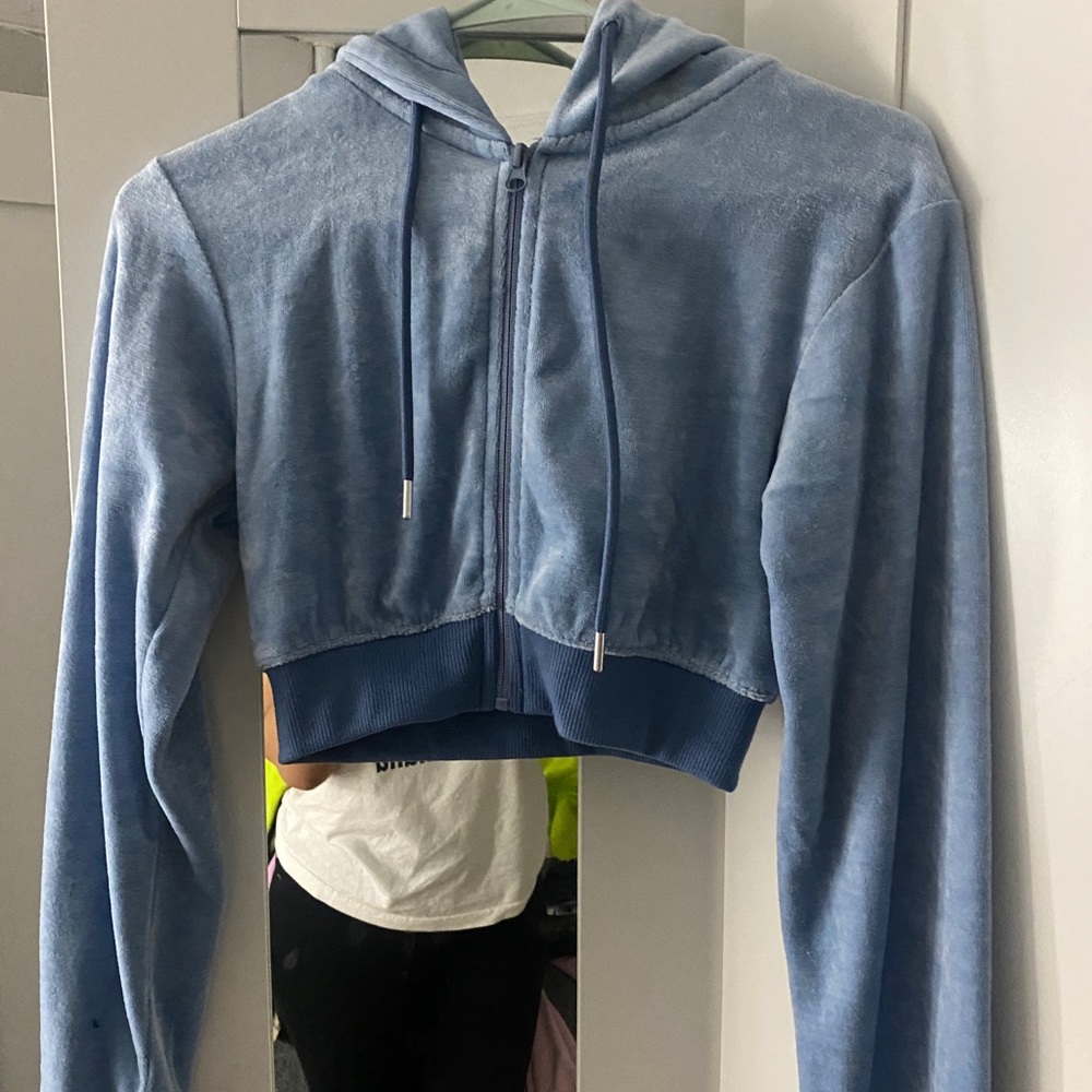 Light Blue PLT Cropped Hoodie with zipper